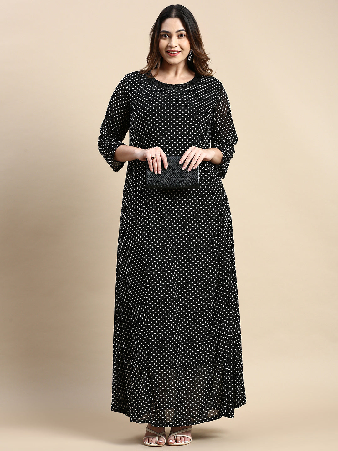 Women Black Polka Dots A-Line Dress