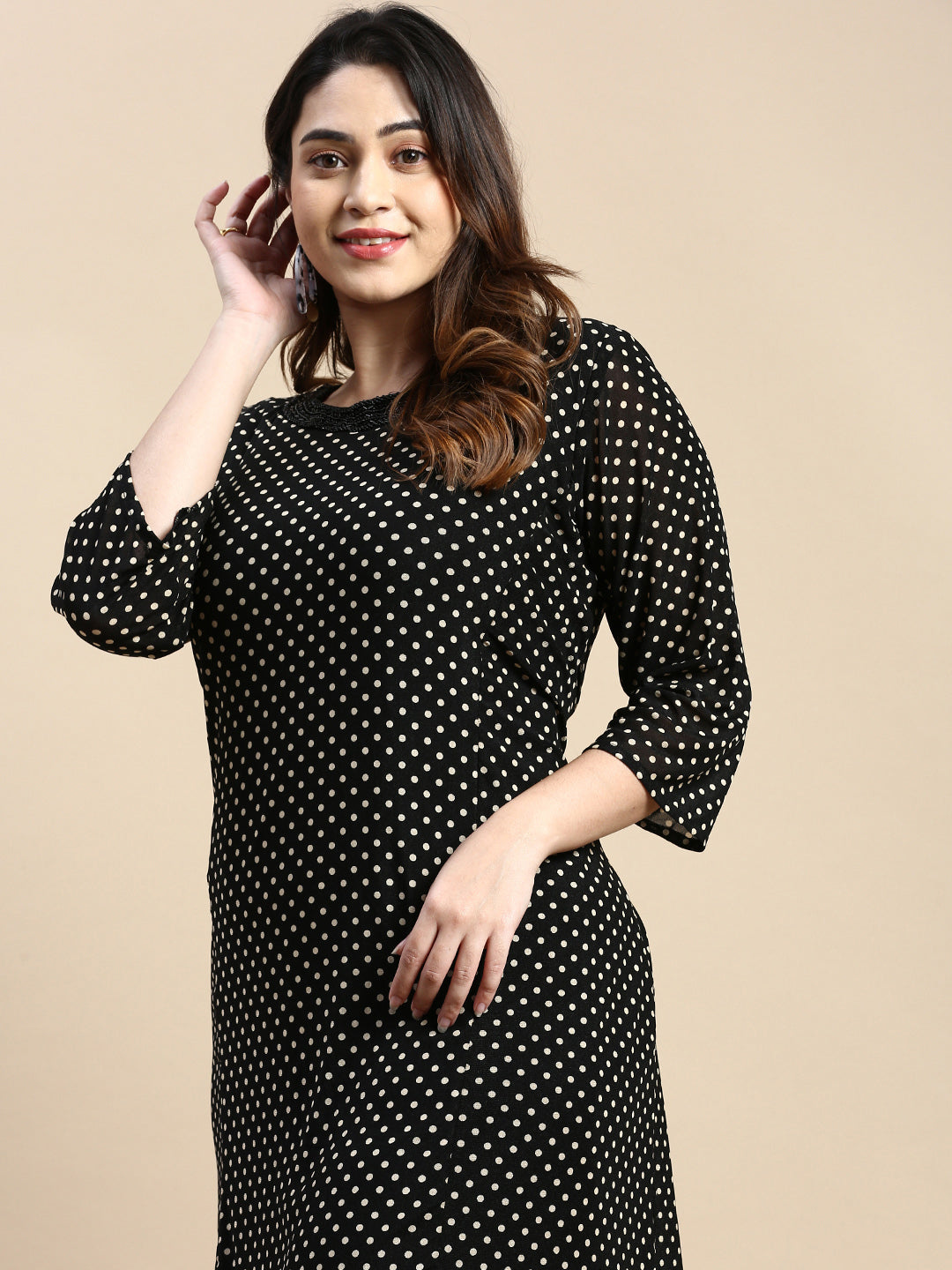 Women Black Polka Dots A-Line Dress