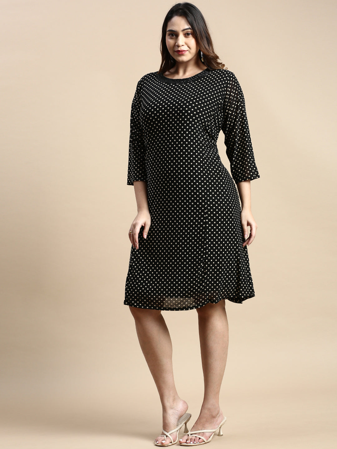 Women Black Polka Dots A-Line Dress