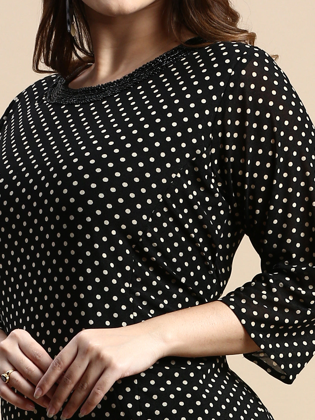 Women Black Polka Dots A-Line Dress