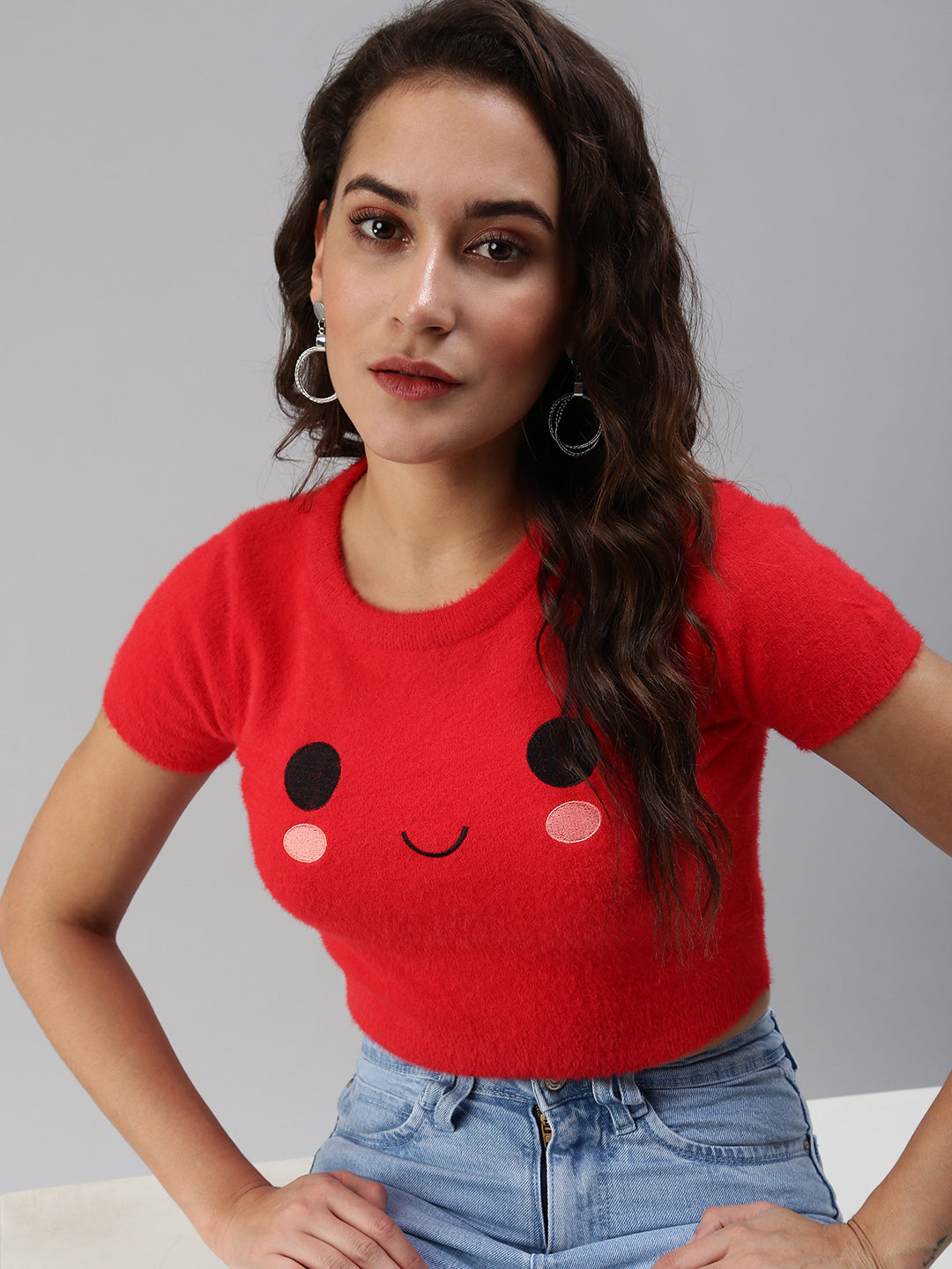 Women's Red Graphic Print Crop Top