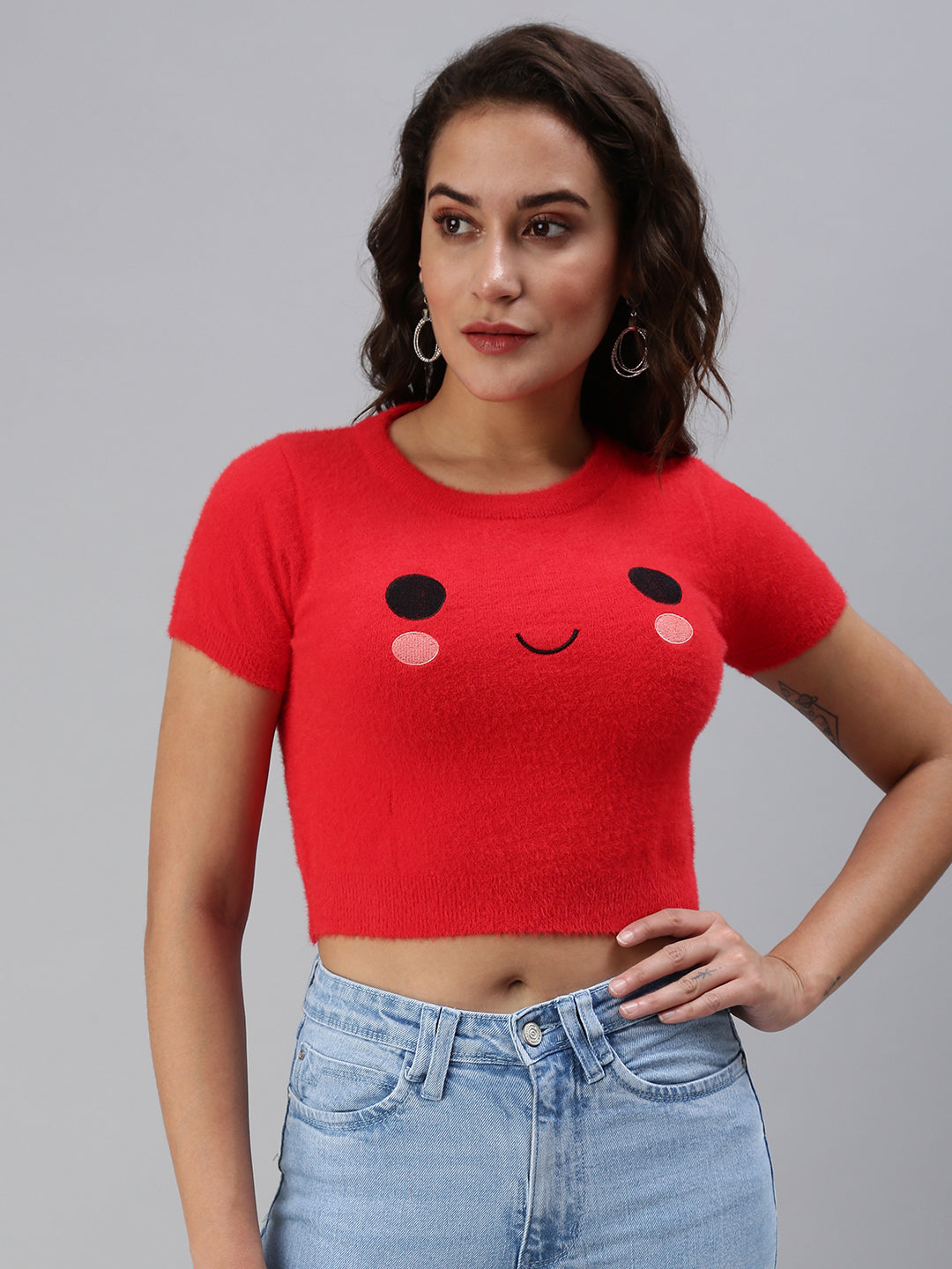 Women's Red Graphic Print Crop Top