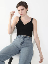Women's Black Blouson Crop Top