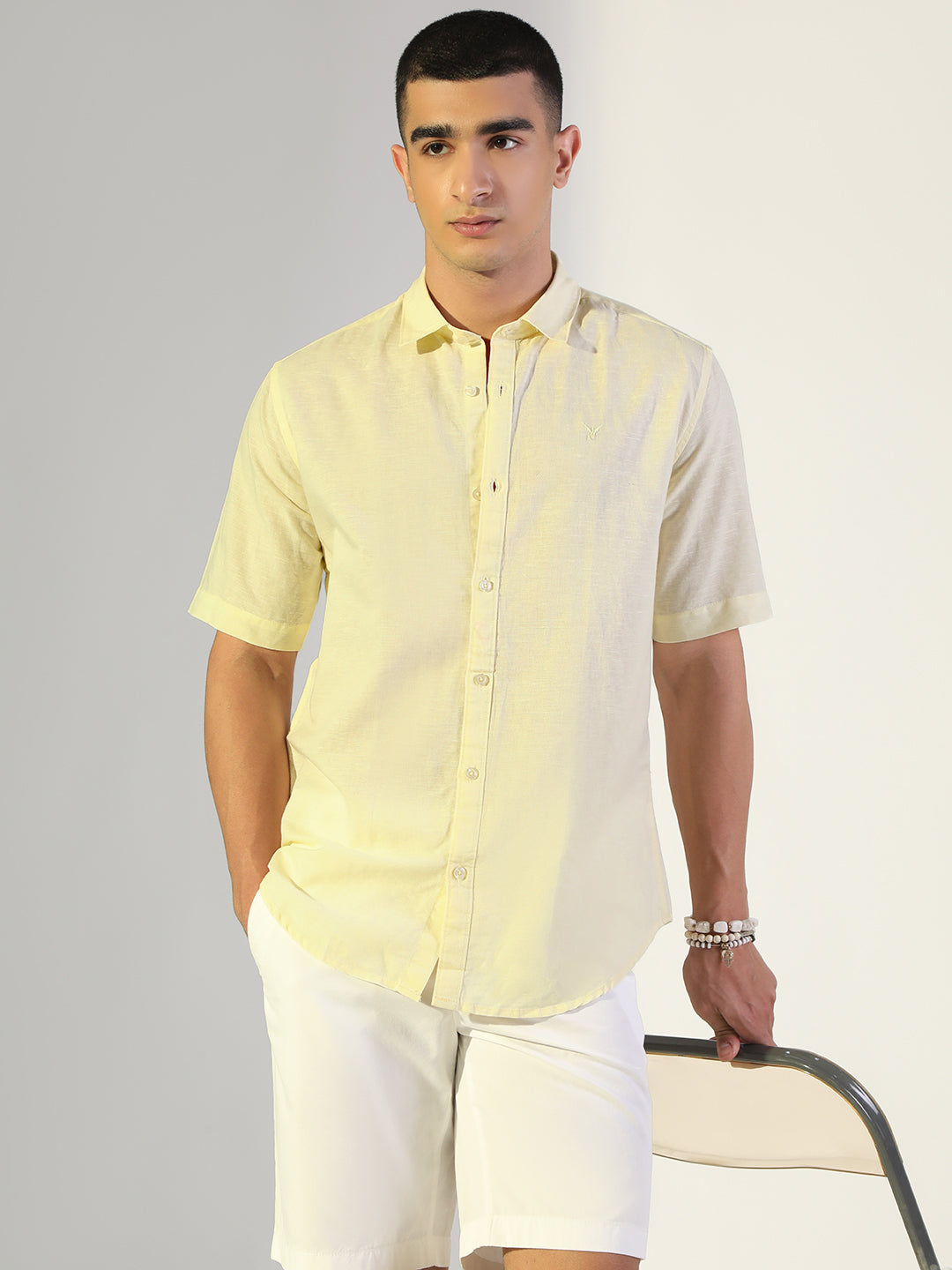 Men's Yellow Regular Fit Short Sleeve Casual Shirt