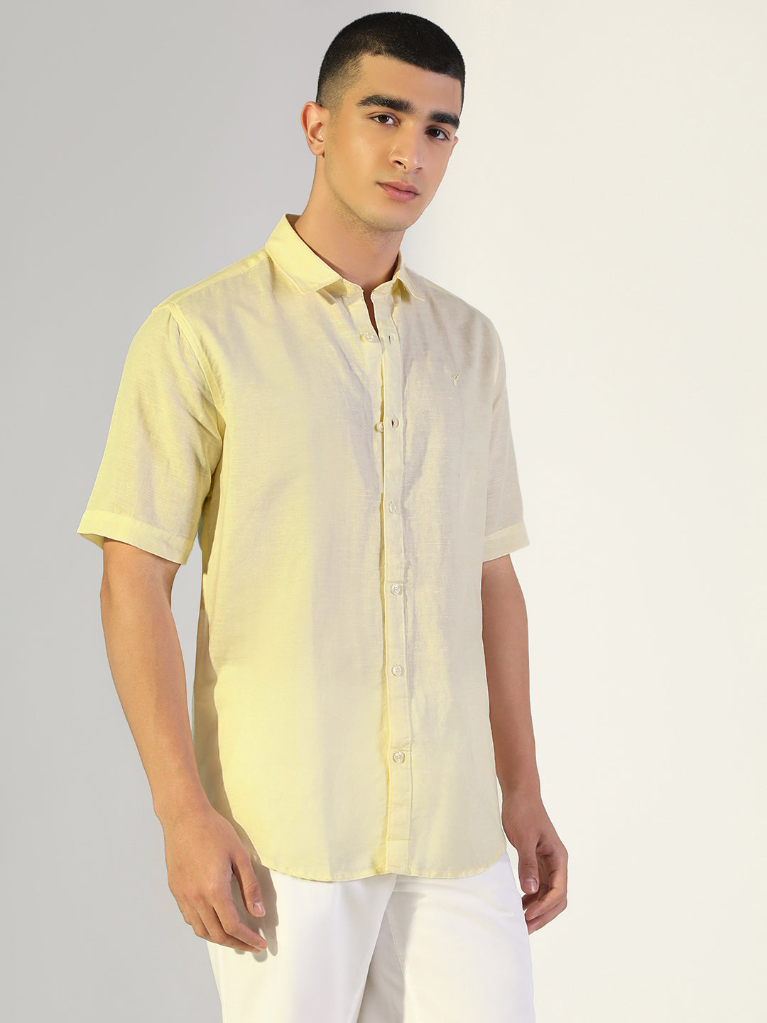 Men's Yellow Regular Fit Short Sleeve Casual Shirt