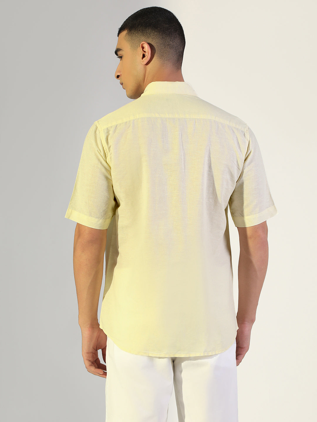Men's Yellow Regular Fit Short Sleeve Casual Shirt