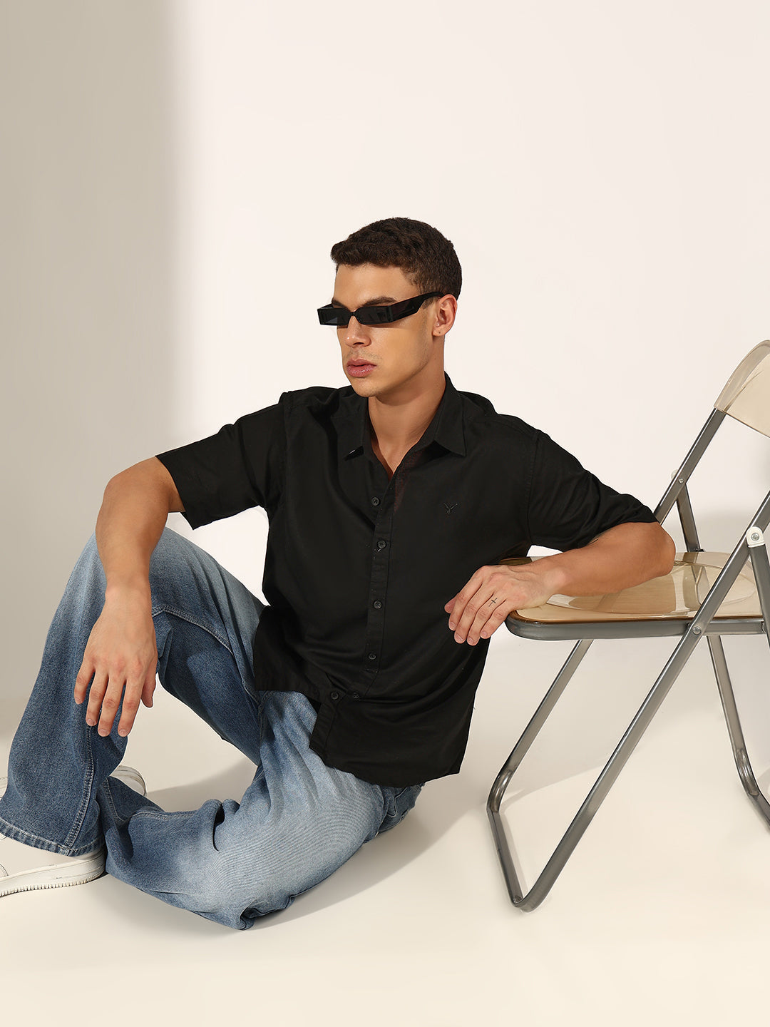 Men's Black Half Sleeve Regular Fit Shirt