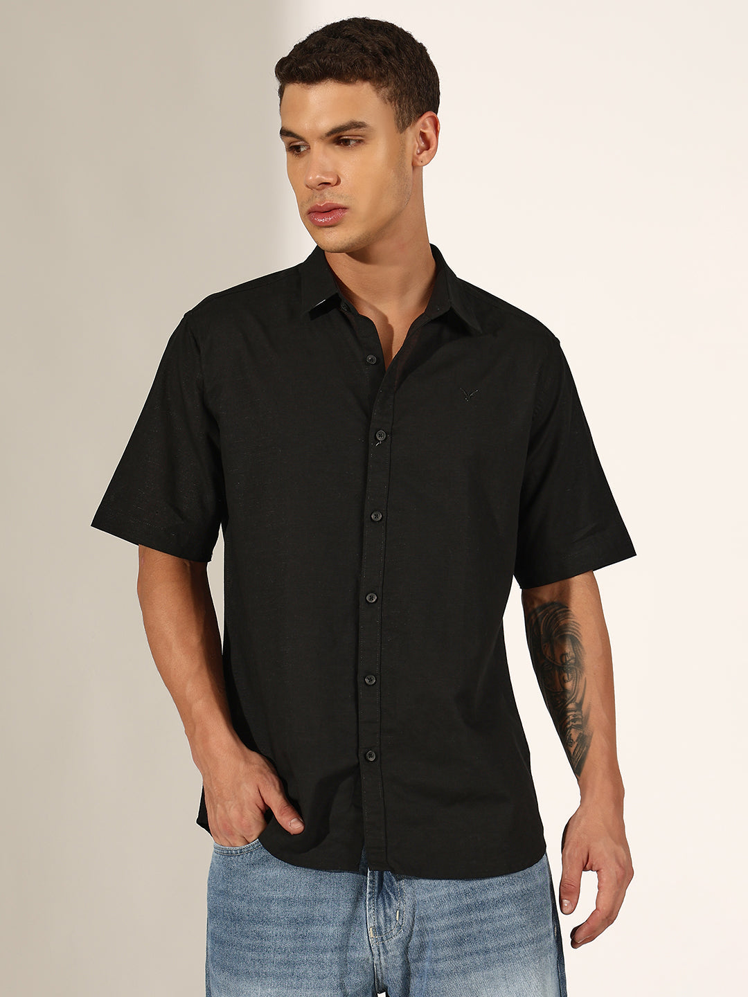 Men's Black Half Sleeve Regular Fit Shirt