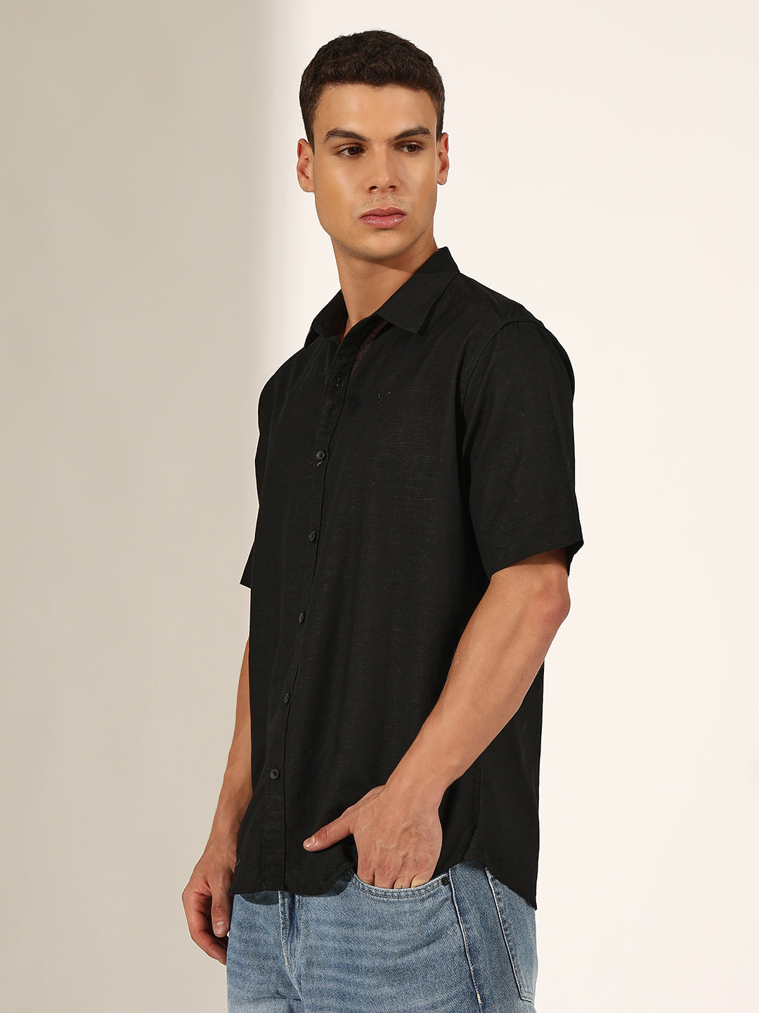 Men's Black Half Sleeve Regular Fit Shirt