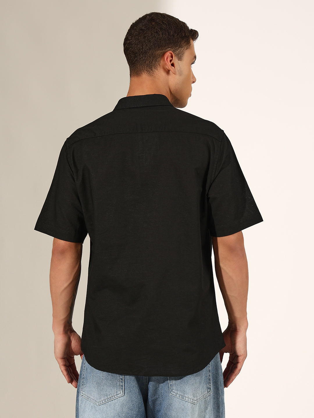 Men's Black Half Sleeve Regular Fit Shirt