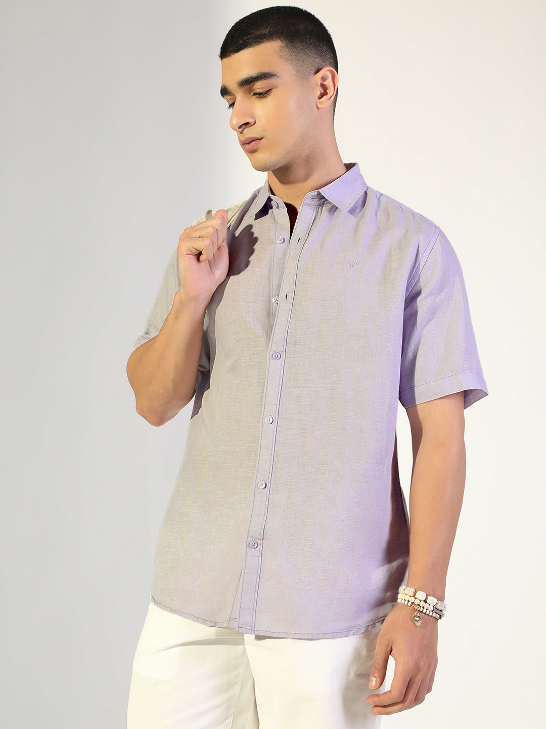 Men's Lavender Regular Fit Short Sleeve Casual Shirt