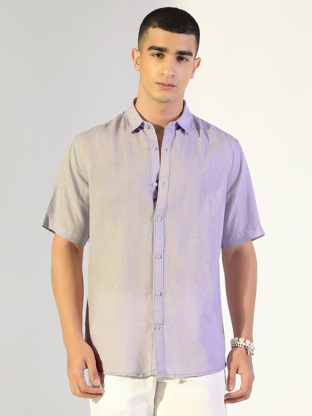 Men's Lavender Regular Fit Short Sleeve Casual Shirt