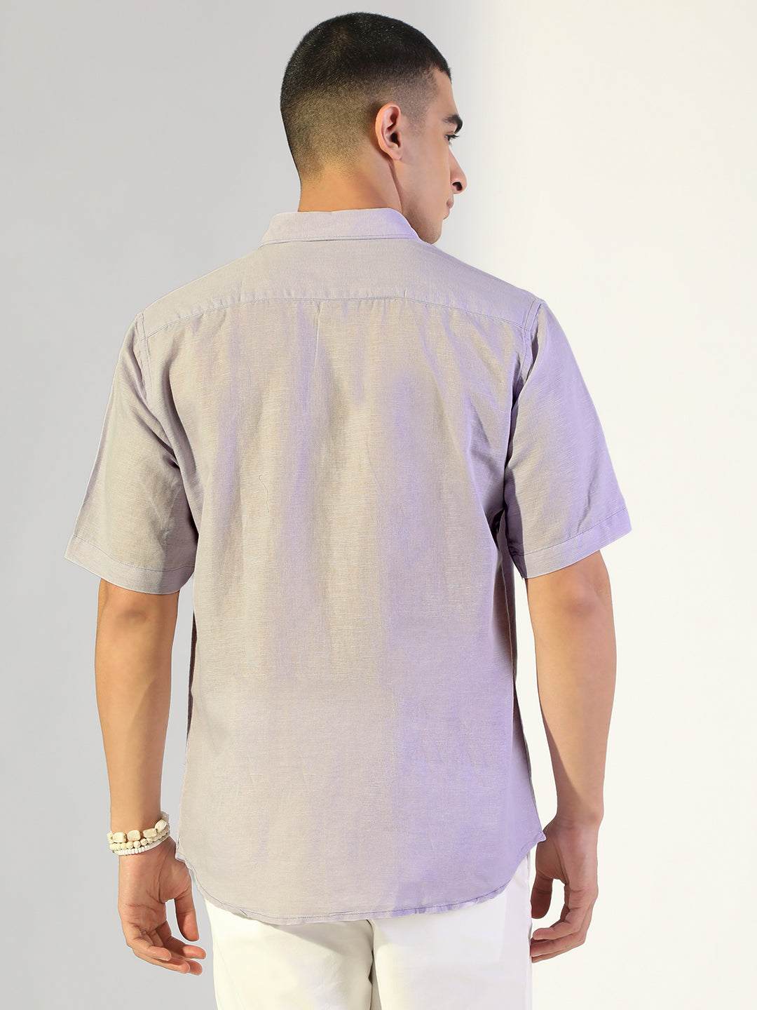 Men's Lavender Regular Fit Short Sleeve Casual Shirt