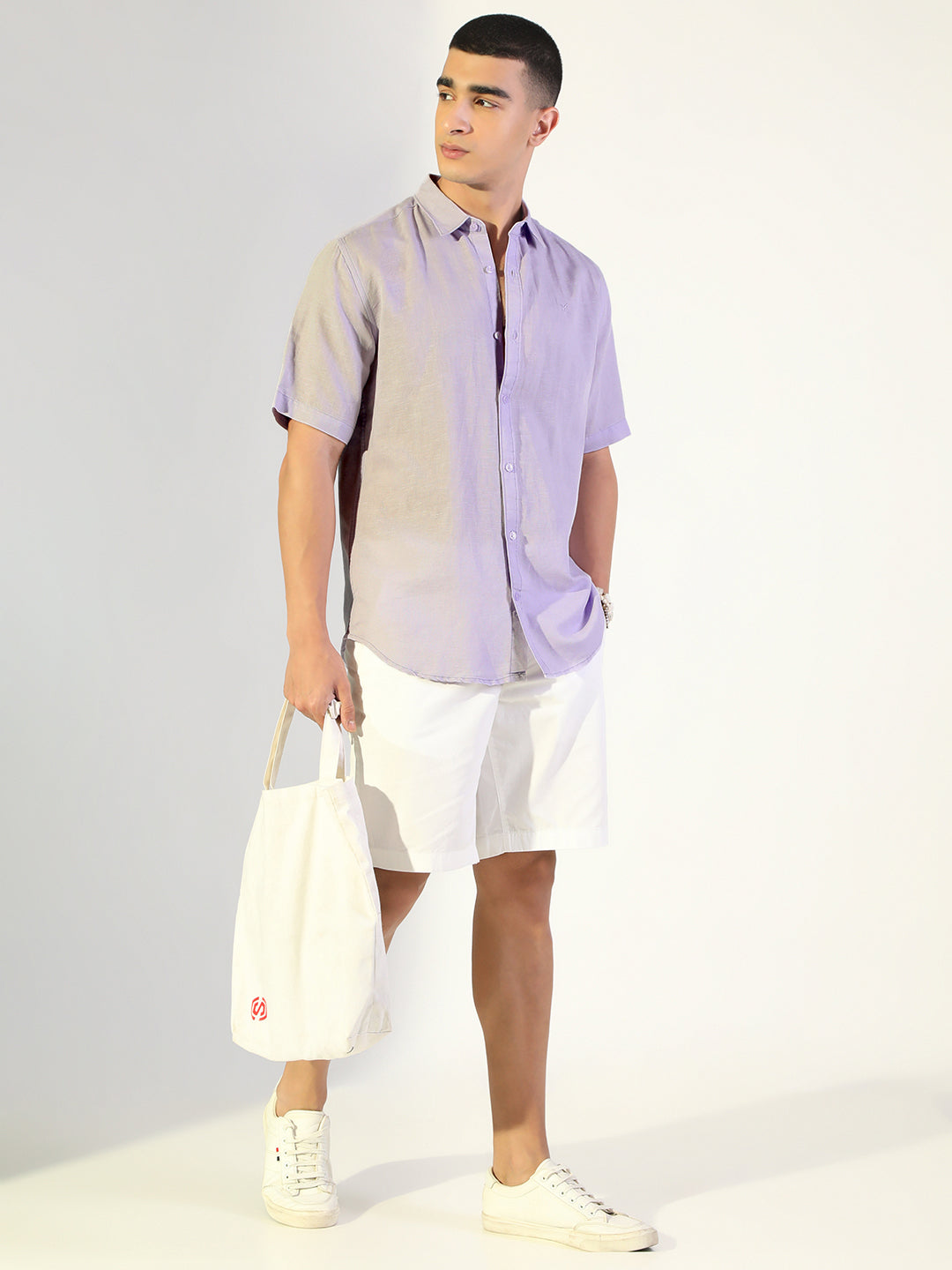 Men's Lavender Regular Fit Short Sleeve Casual Shirt