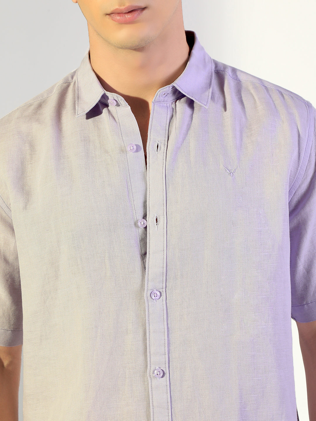 Men's Lavender Regular Fit Short Sleeve Casual Shirt