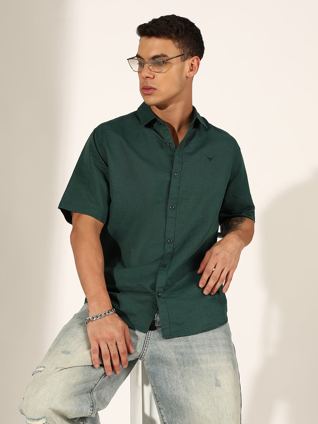 Men's Green Half Sleeve Regular Fit Shirt