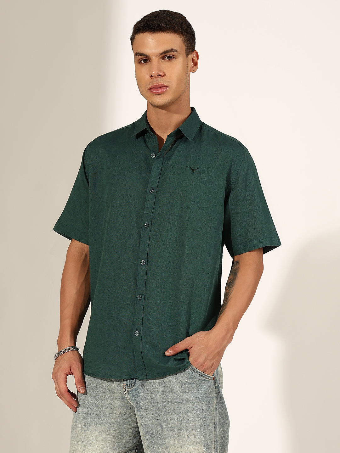 Men's Green Half Sleeve Regular Fit Shirt