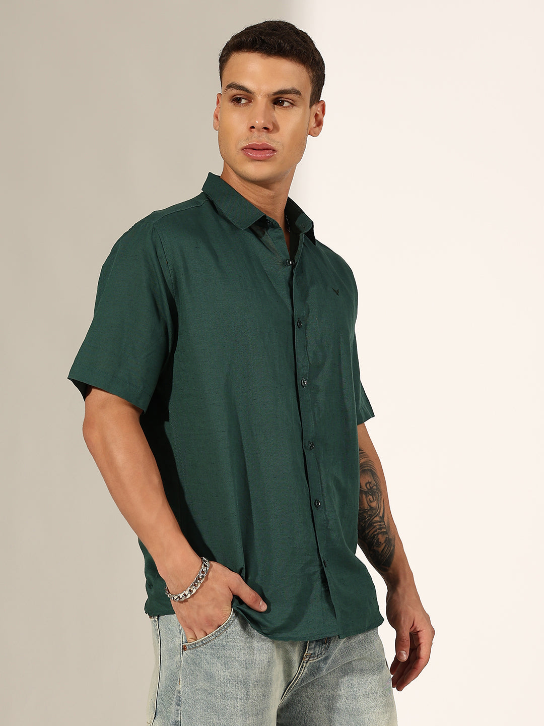 Men's Green Half Sleeve Regular Fit Shirt
