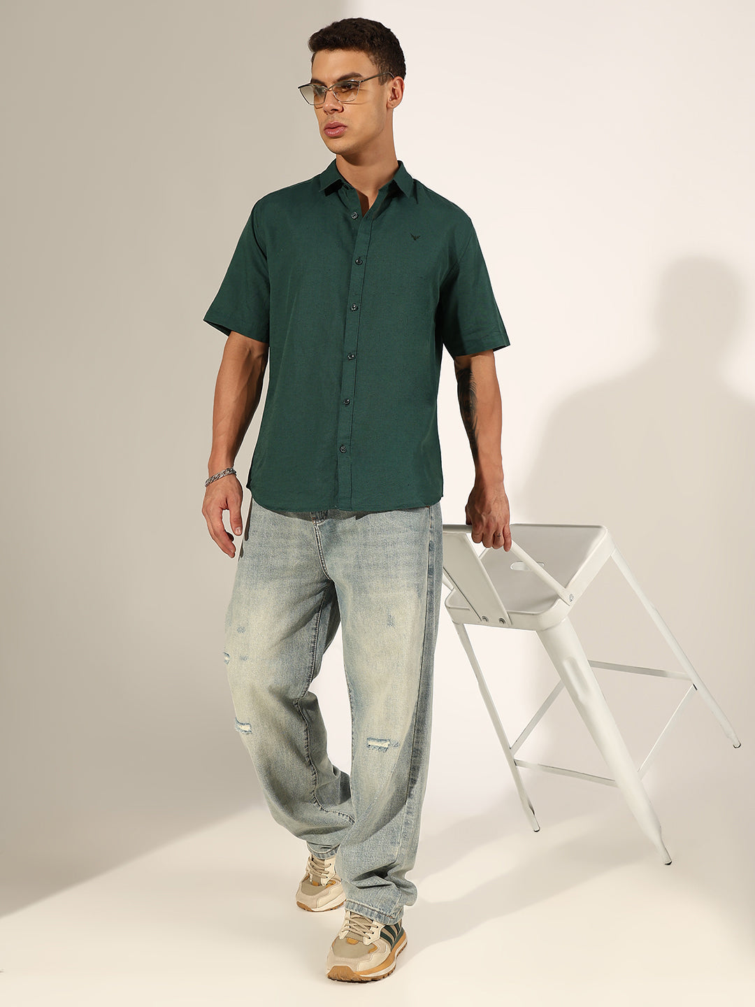 Men's Green Half Sleeve Regular Fit Shirt