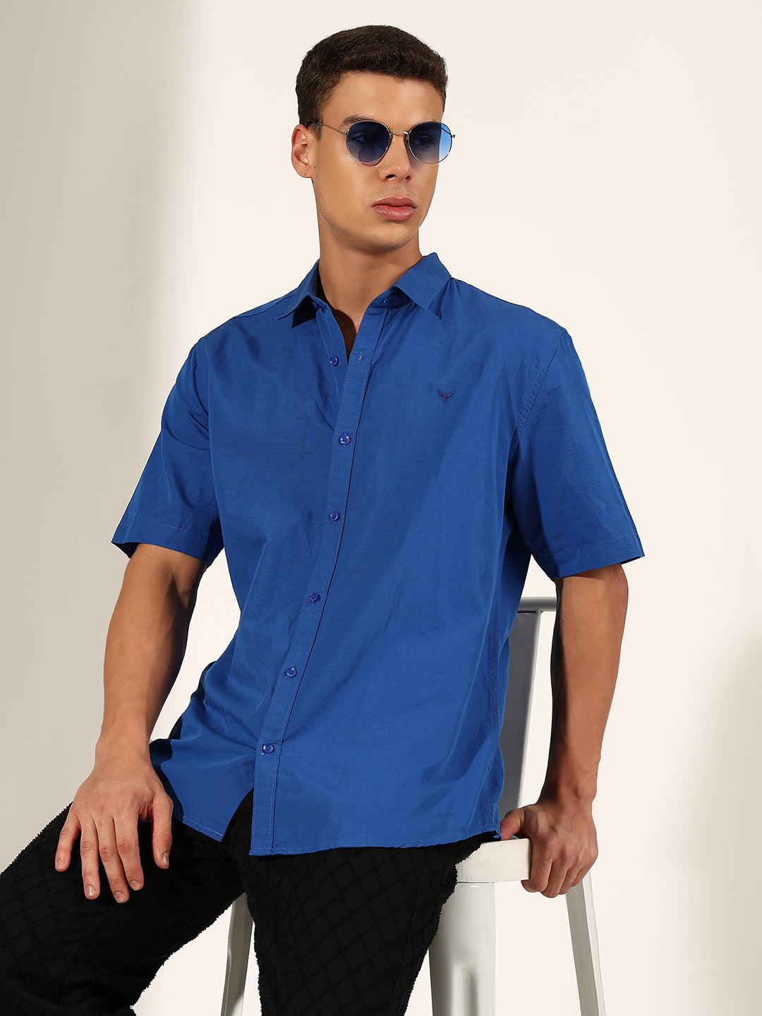 Men's Blue Half Sleeve Regular Fit Casual Shirt