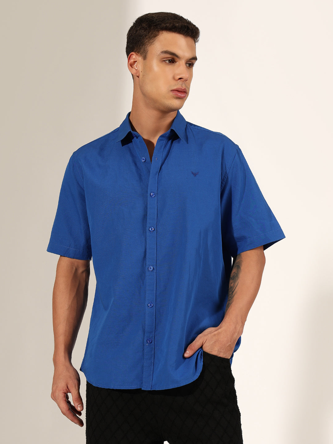 Men's Blue Half Sleeve Regular Fit Casual Shirt