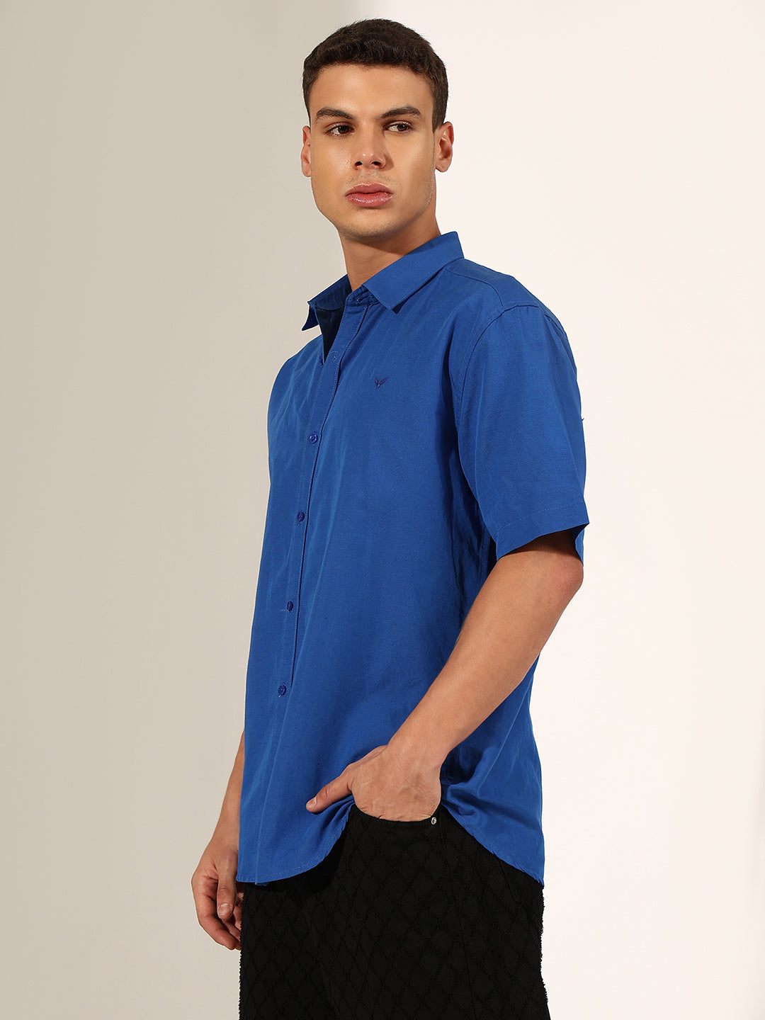 Men's Blue Half Sleeve Regular Fit Casual Shirt