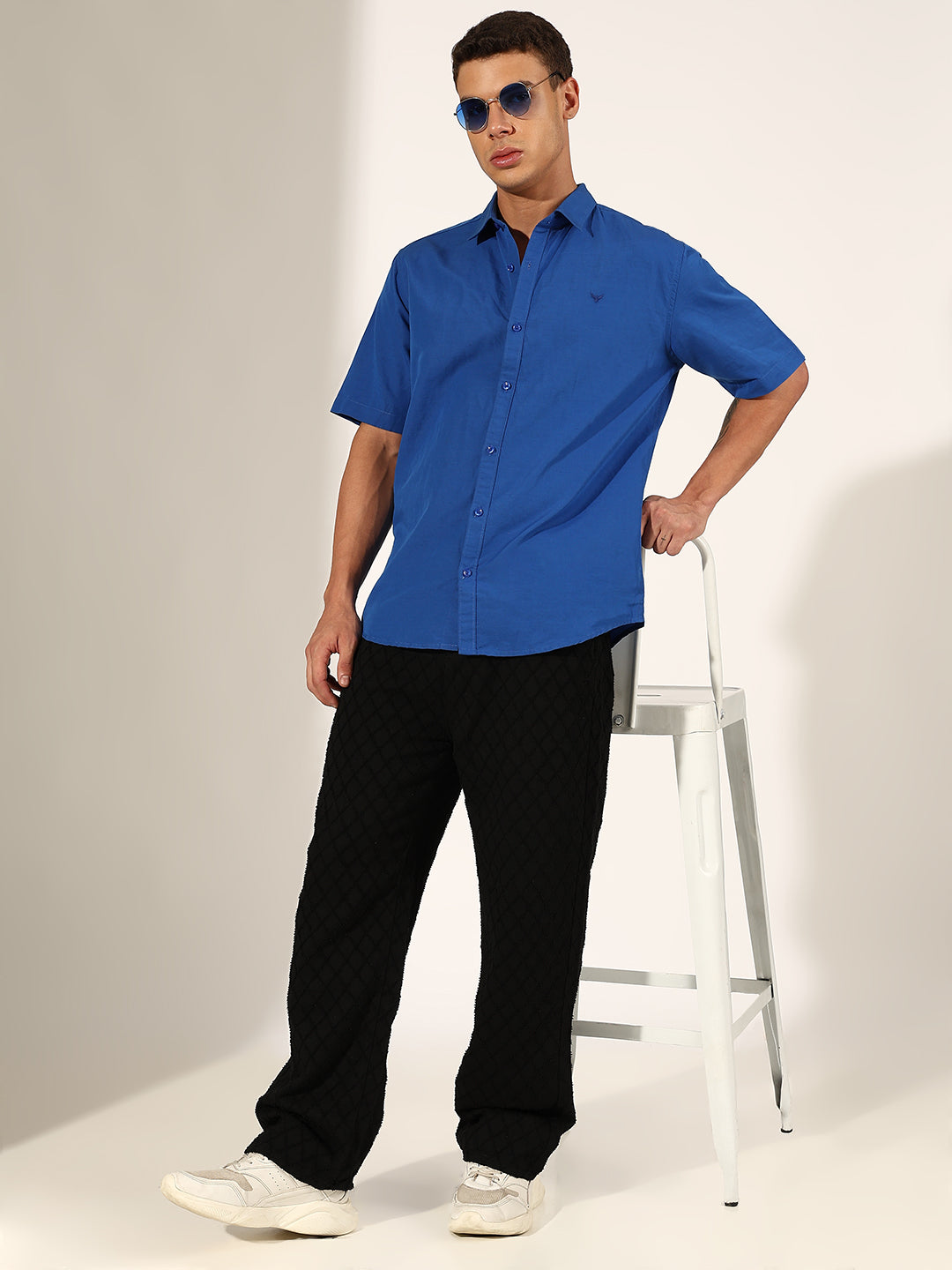 Men's Blue Half Sleeve Regular Fit Casual Shirt