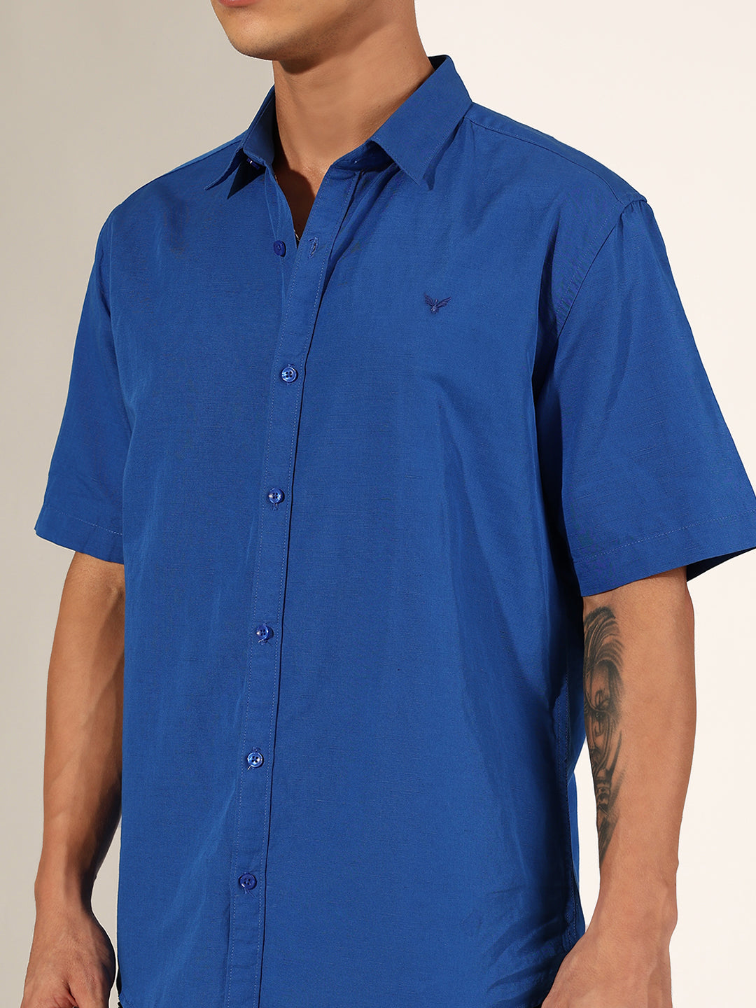 Men's Blue Half Sleeve Regular Fit Casual Shirt