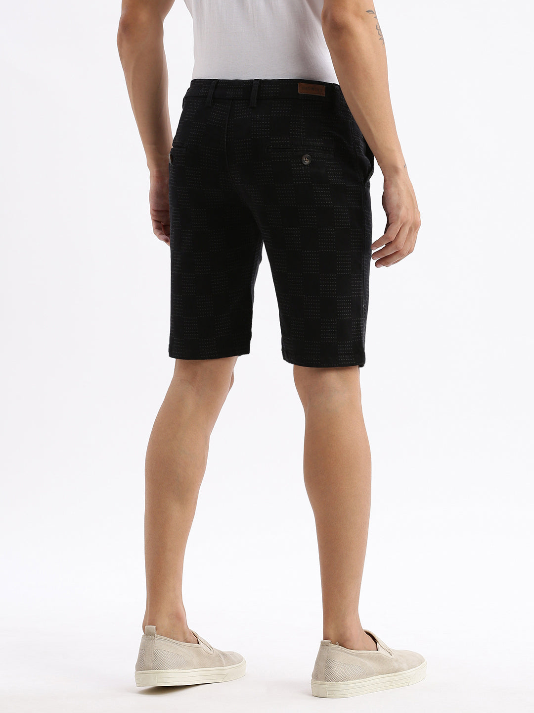 Men Geometric Black Denim Shorts