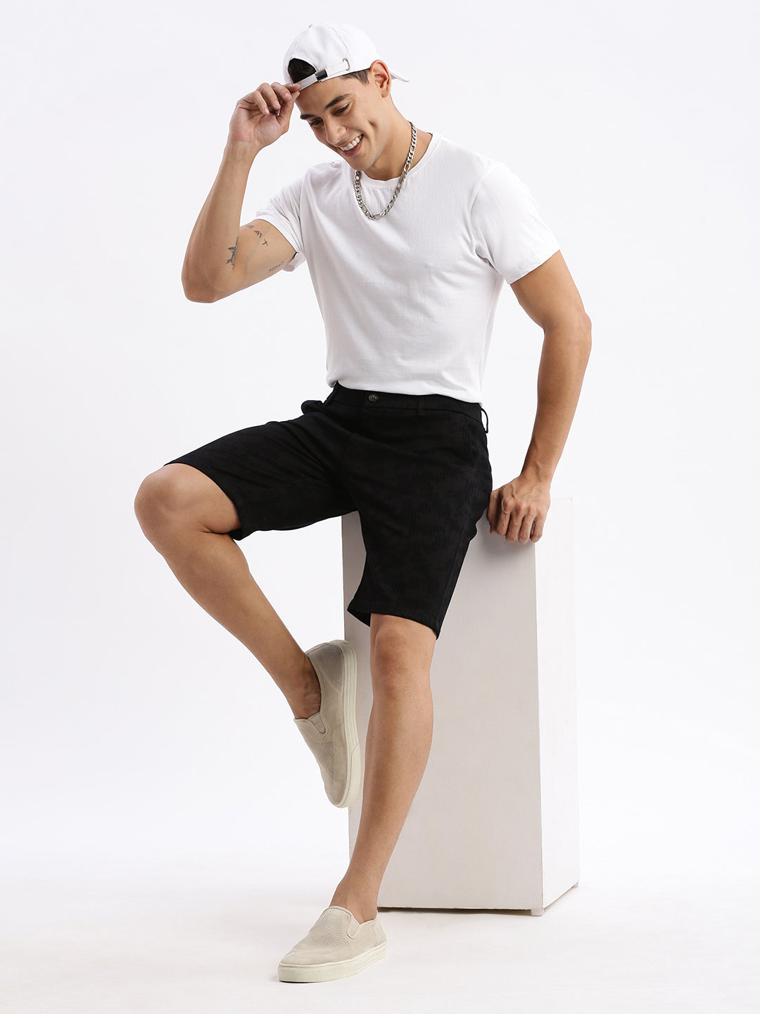 Men Abstract Brown Cotton Shorts