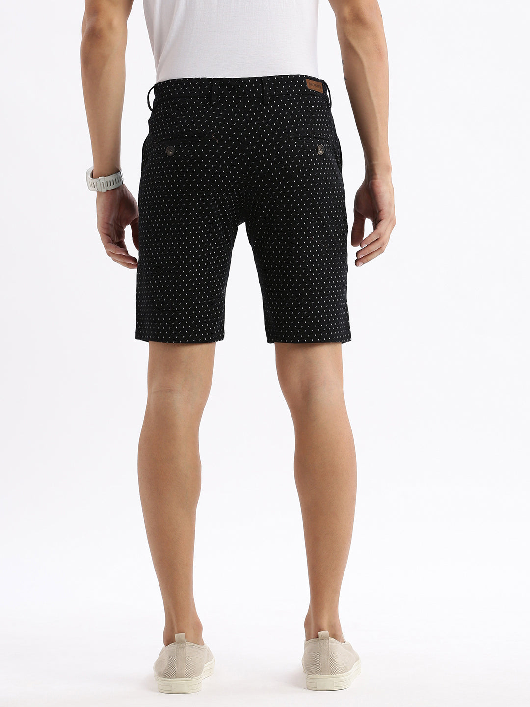 Men Geometric Black Cotton Shorts