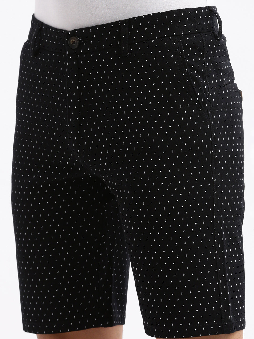 Men Geometric Black Cotton Shorts