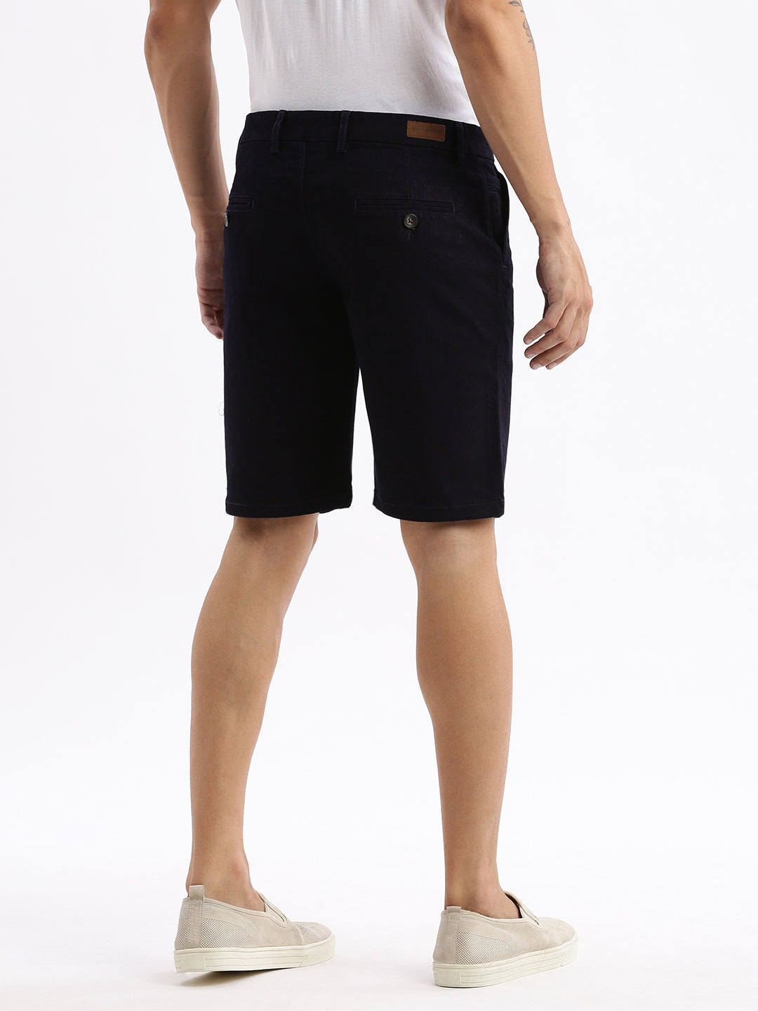 Men Geometric Navy Blue Denim Shorts