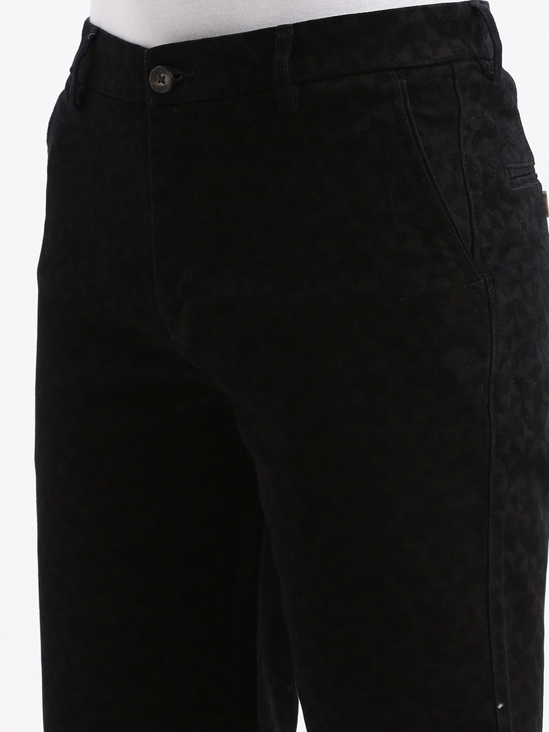 Men Geometric Black Denim Shorts