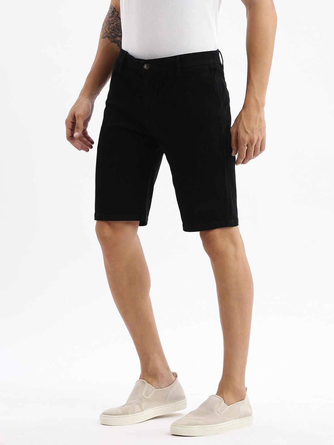 Men Geometric Black Cotton Shorts