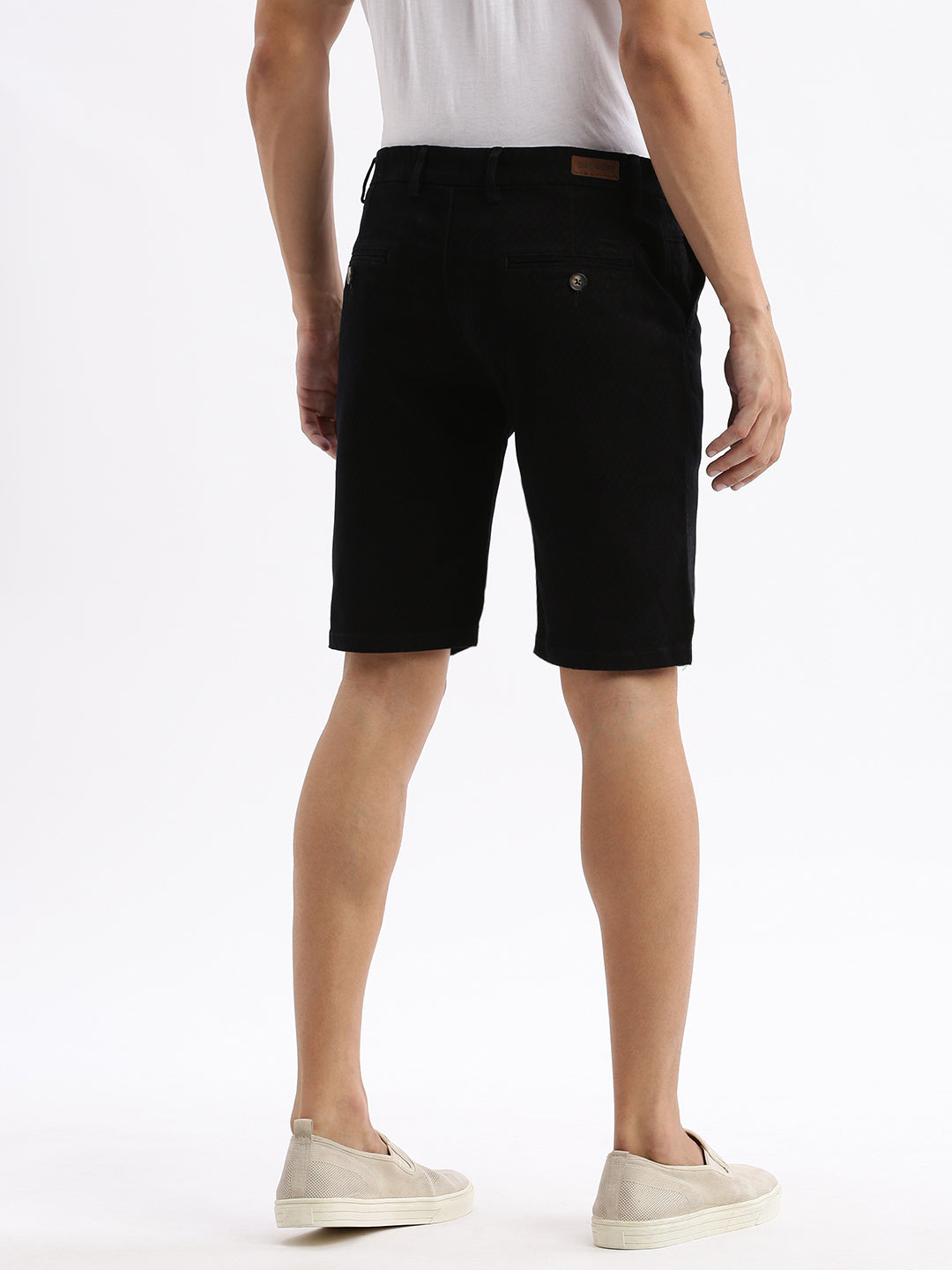 Men Geometric Black Cotton Shorts