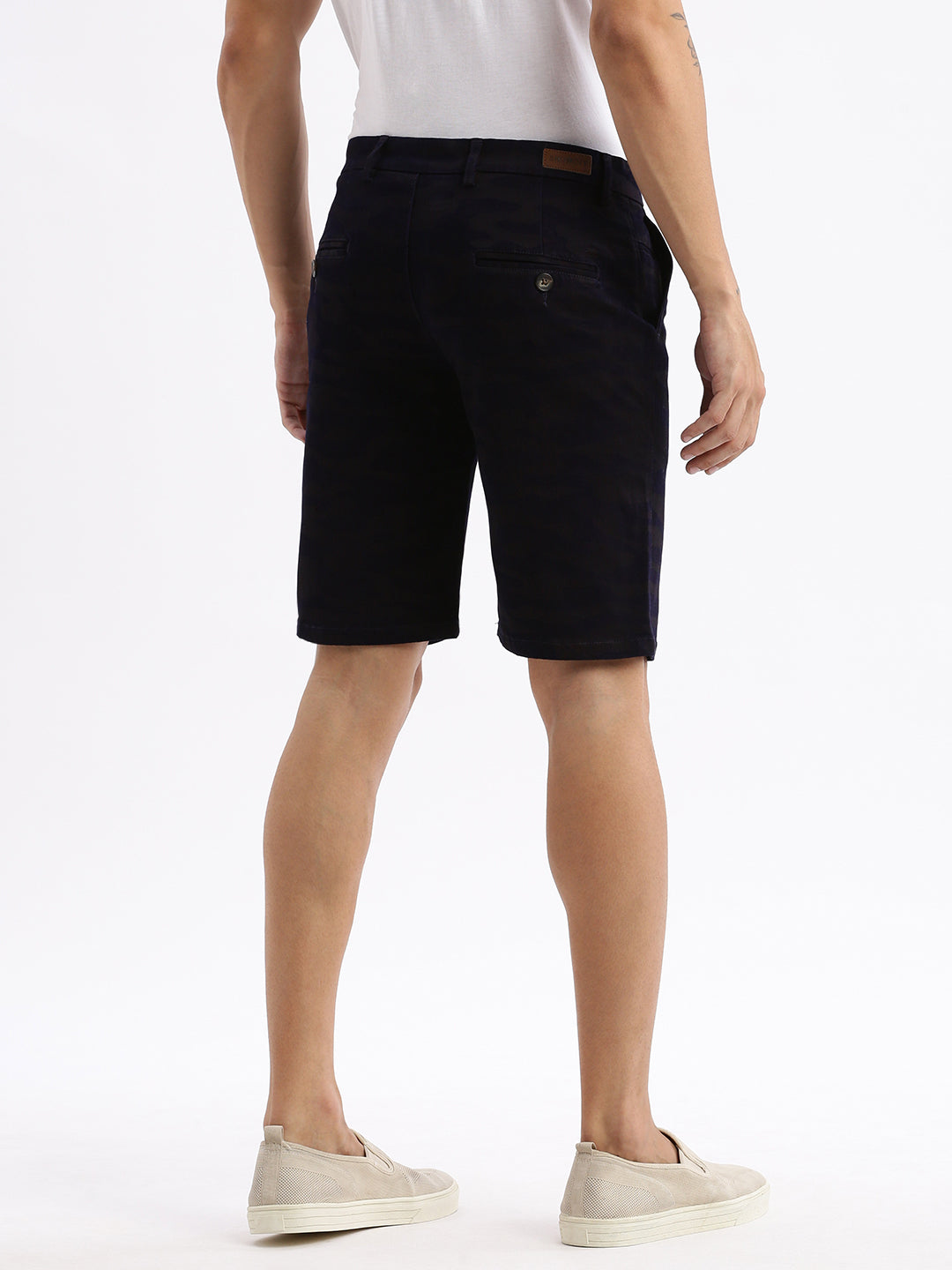 Men Camouflage Navy Blue Cotton Shorts