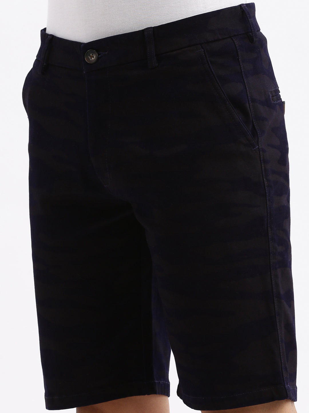 Men Camouflage Navy Blue Cotton Shorts