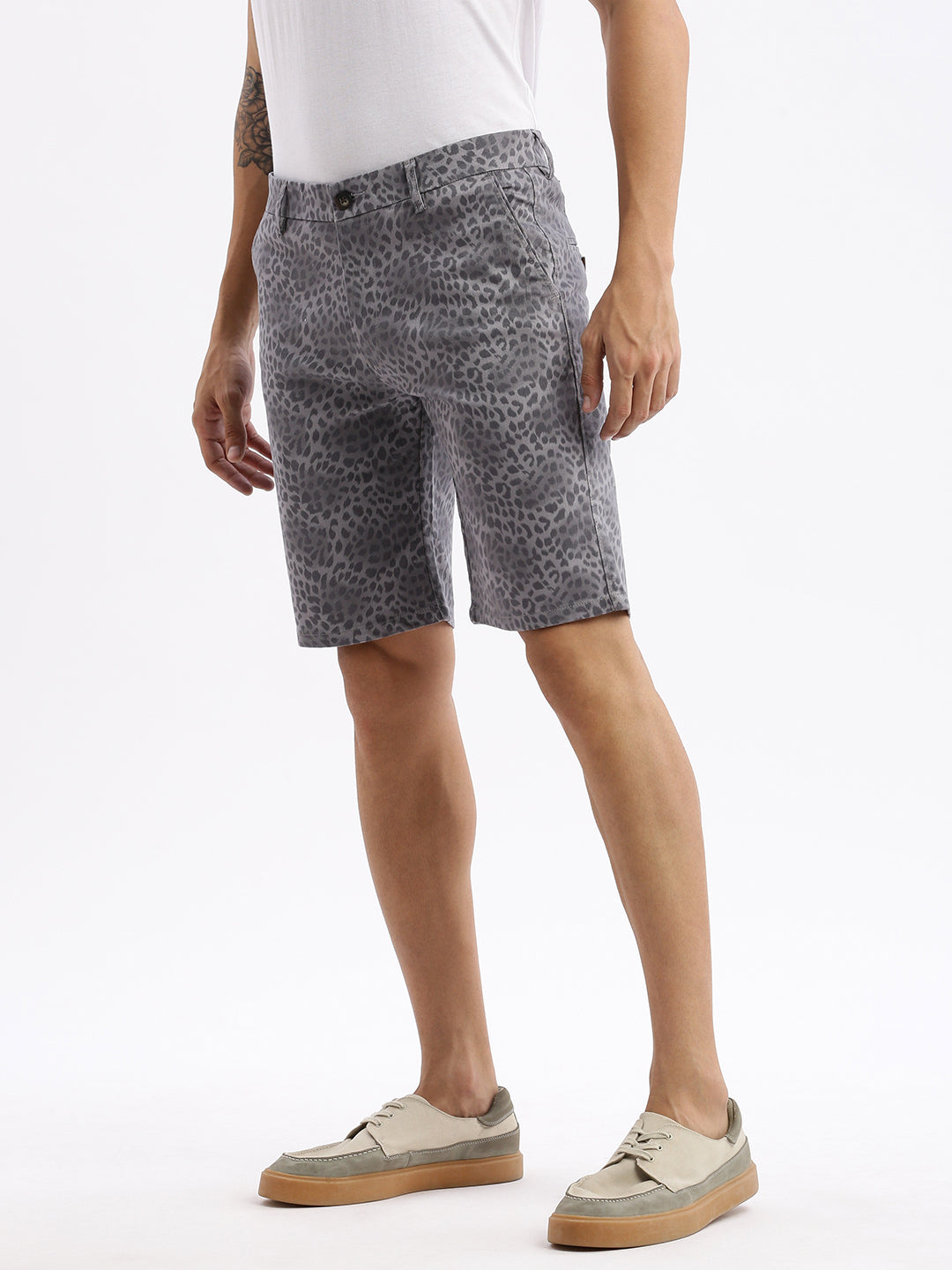 Men Animal Grey Cotton Shorts