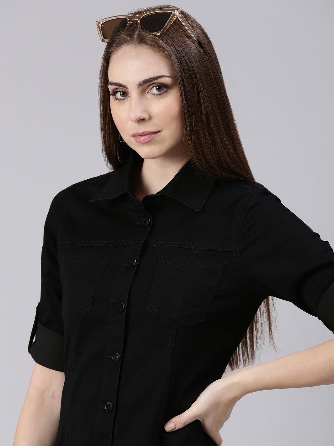 Women Black Solid Shirt Dress