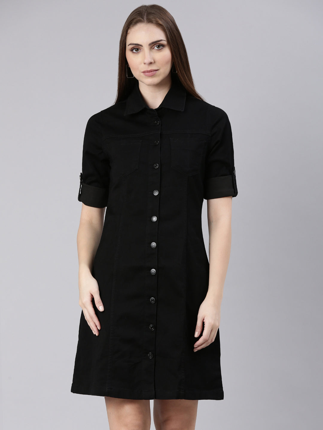 Women Black Solid Shirt Dress