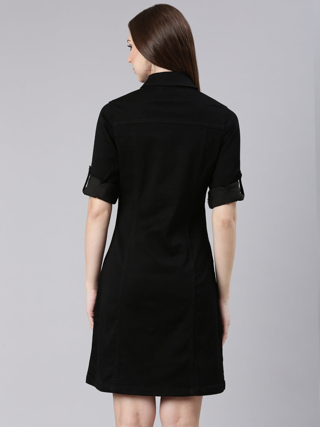 Women Black Solid Shirt Dress