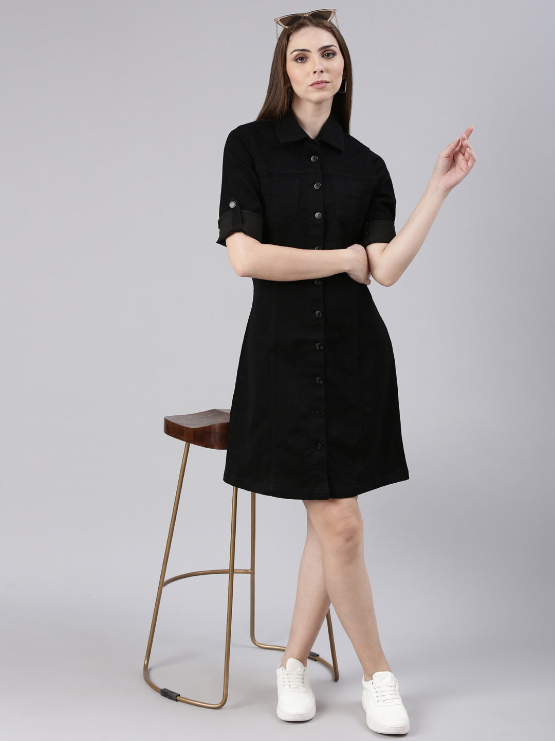 Women Black Solid Shirt Dress