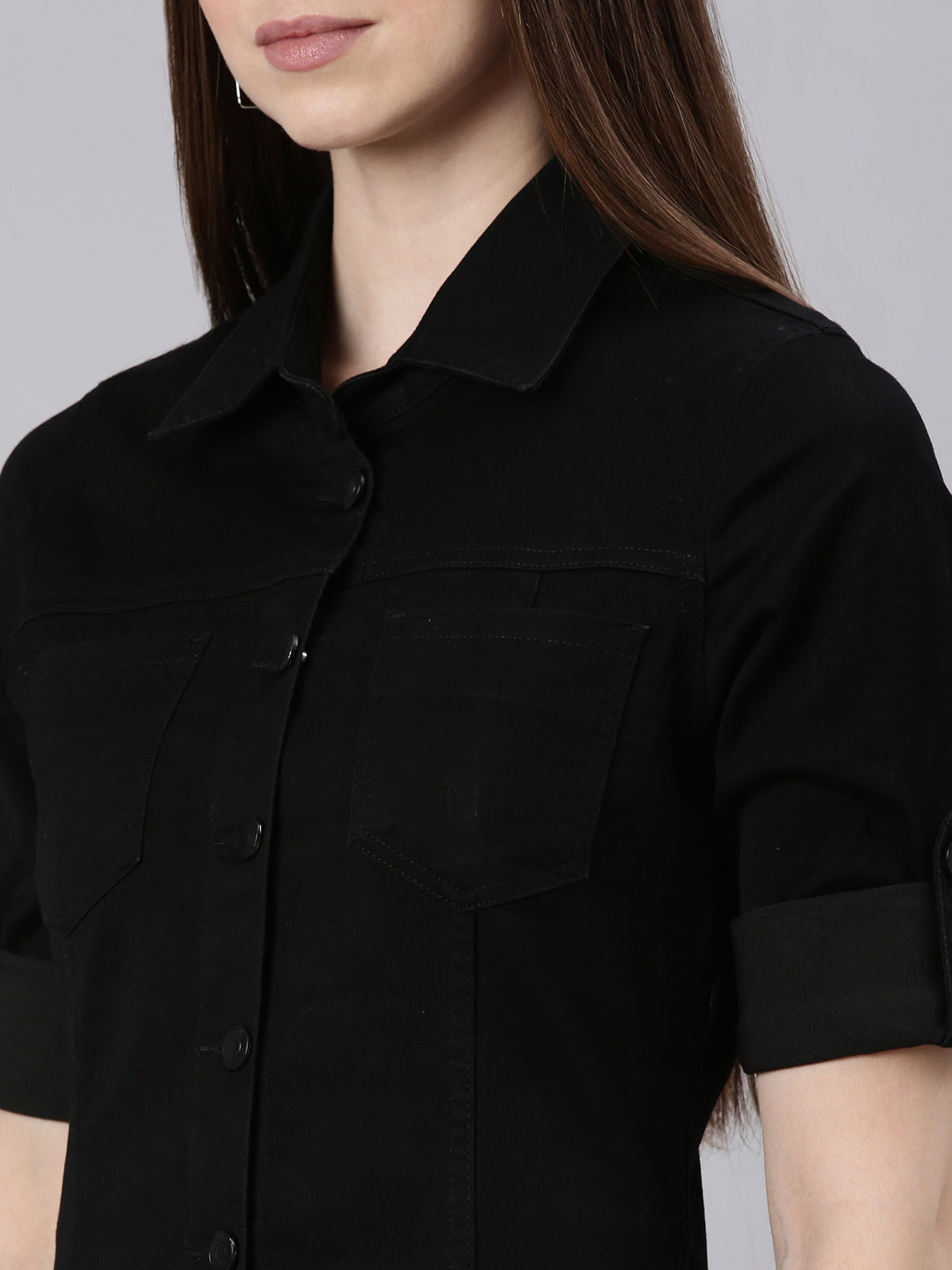 Women Black Solid Shirt Dress