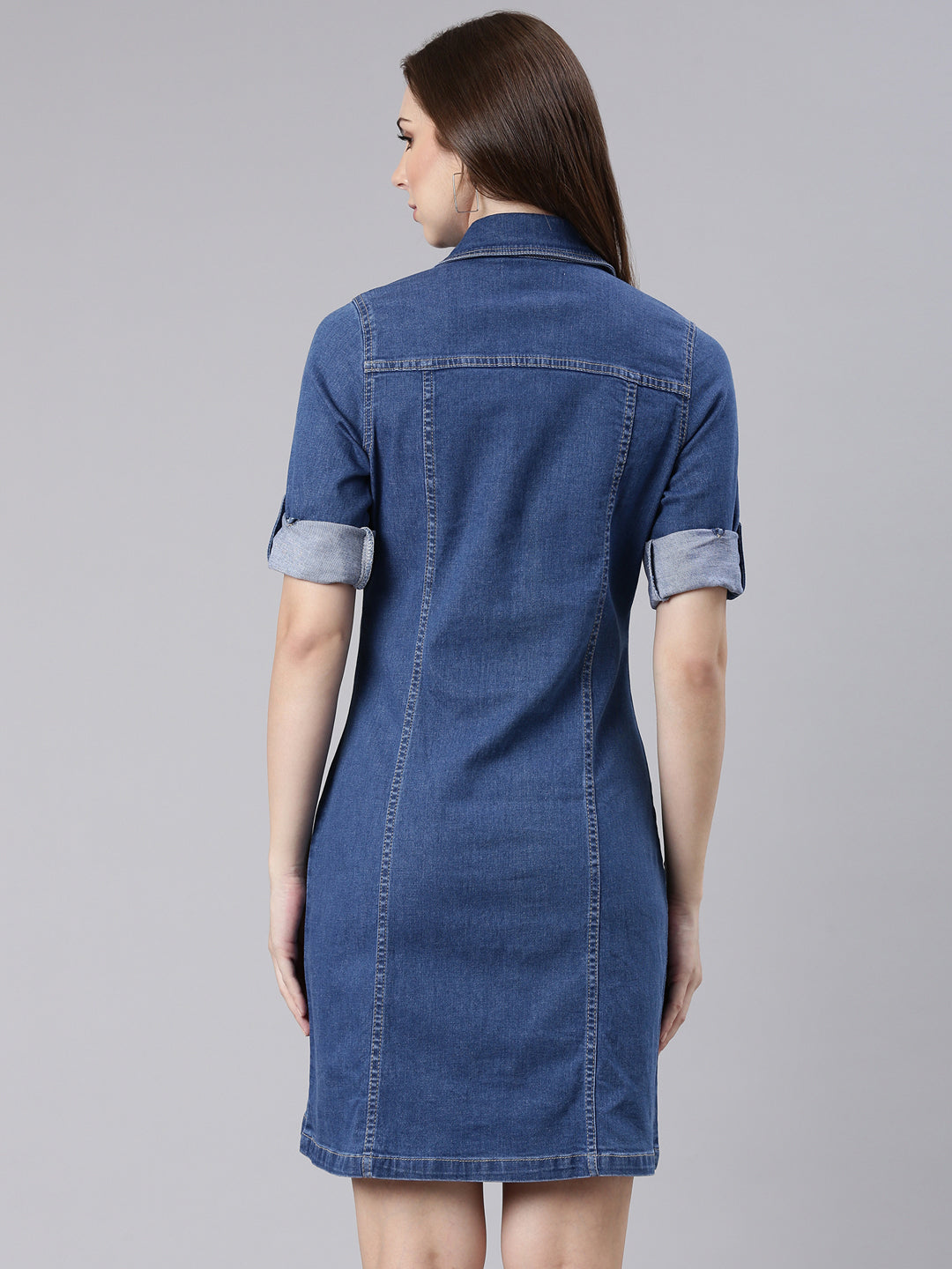 Women Blue Solid Shirt Dress