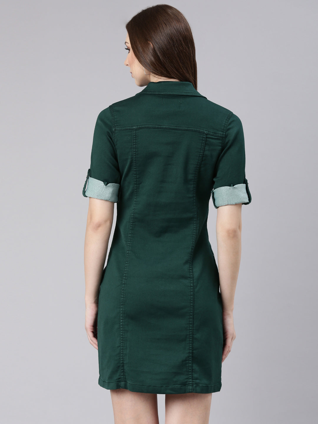 Women Green Solid Shirt Dress