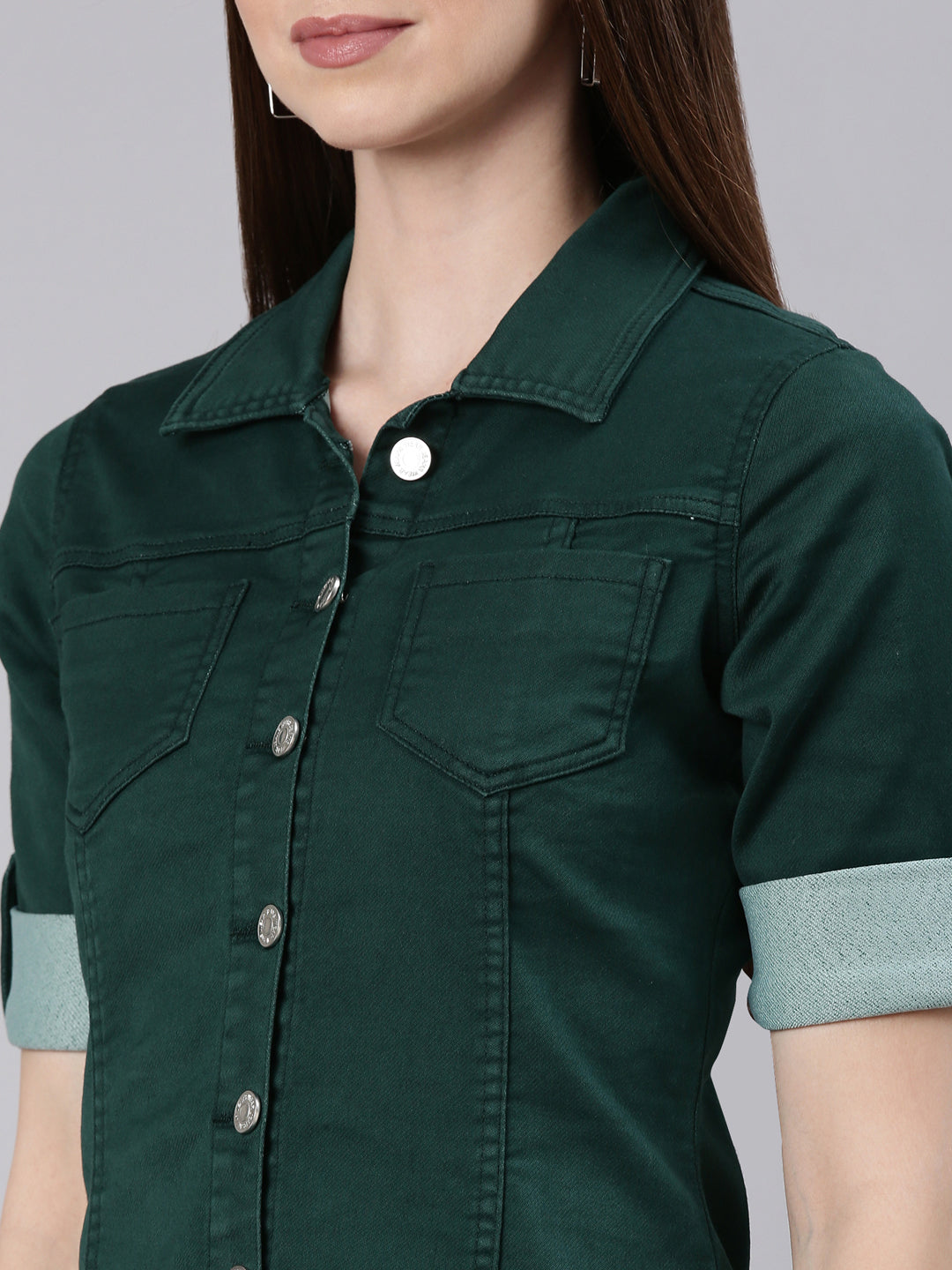 Women Green Solid Shirt Dress