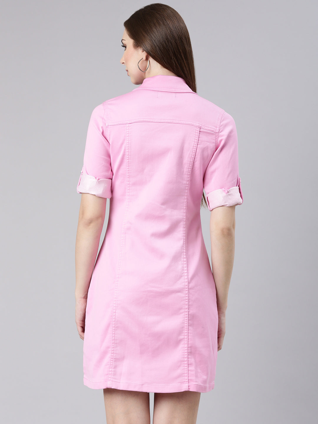 Women Pink Solid Shirt Dress