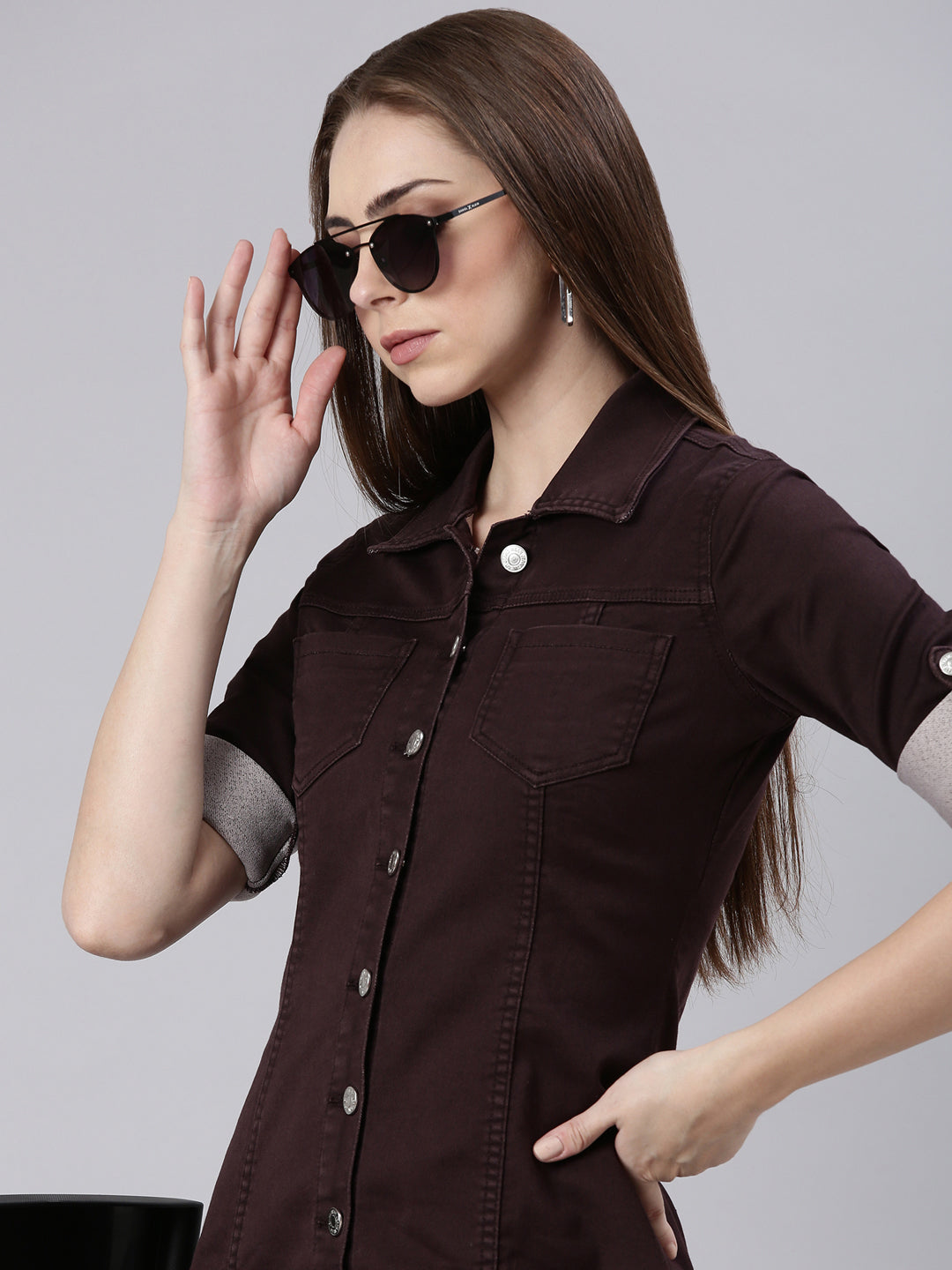 Women Violet Solid Shirt Dress