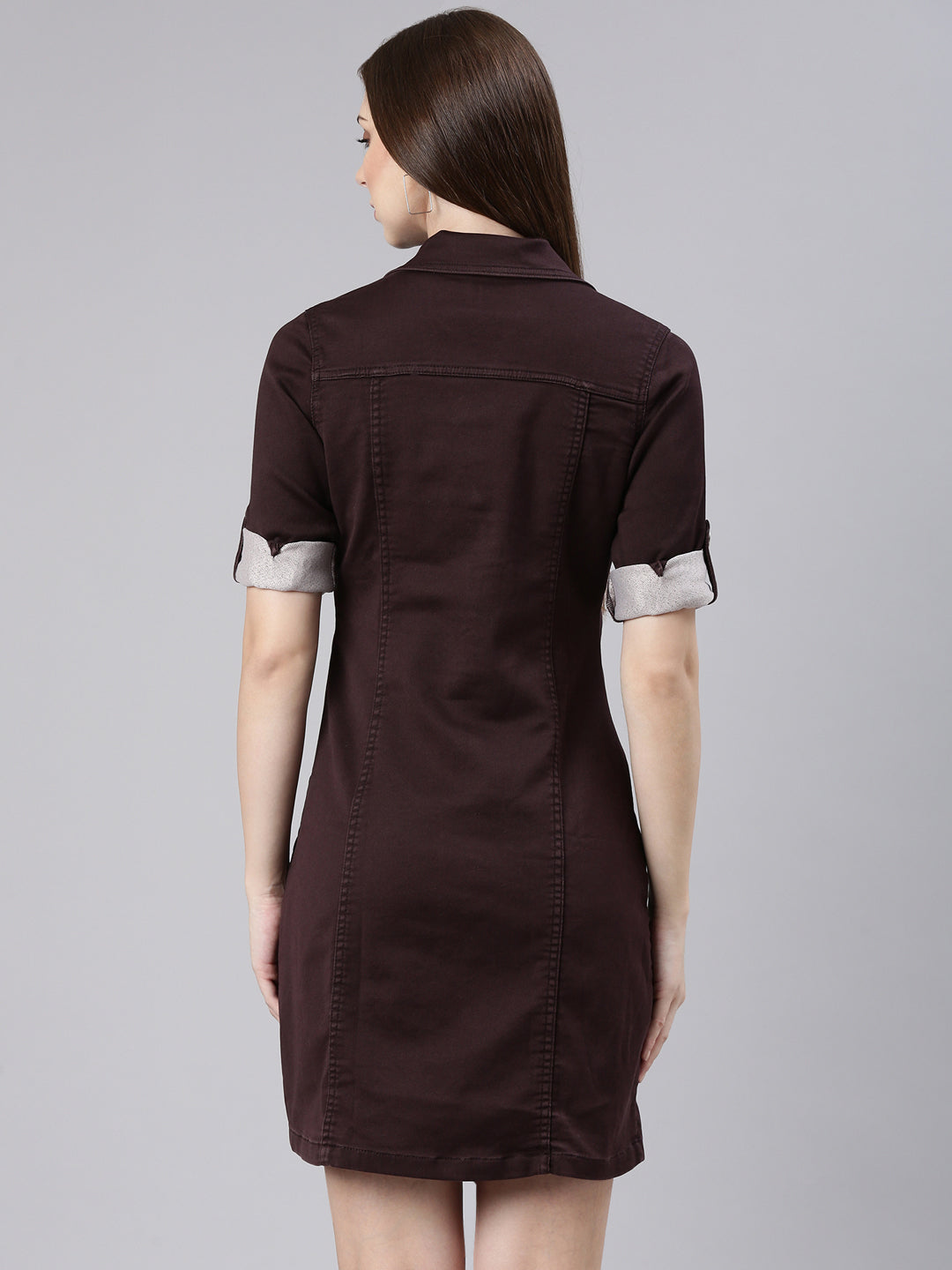 Women Violet Solid Shirt Dress